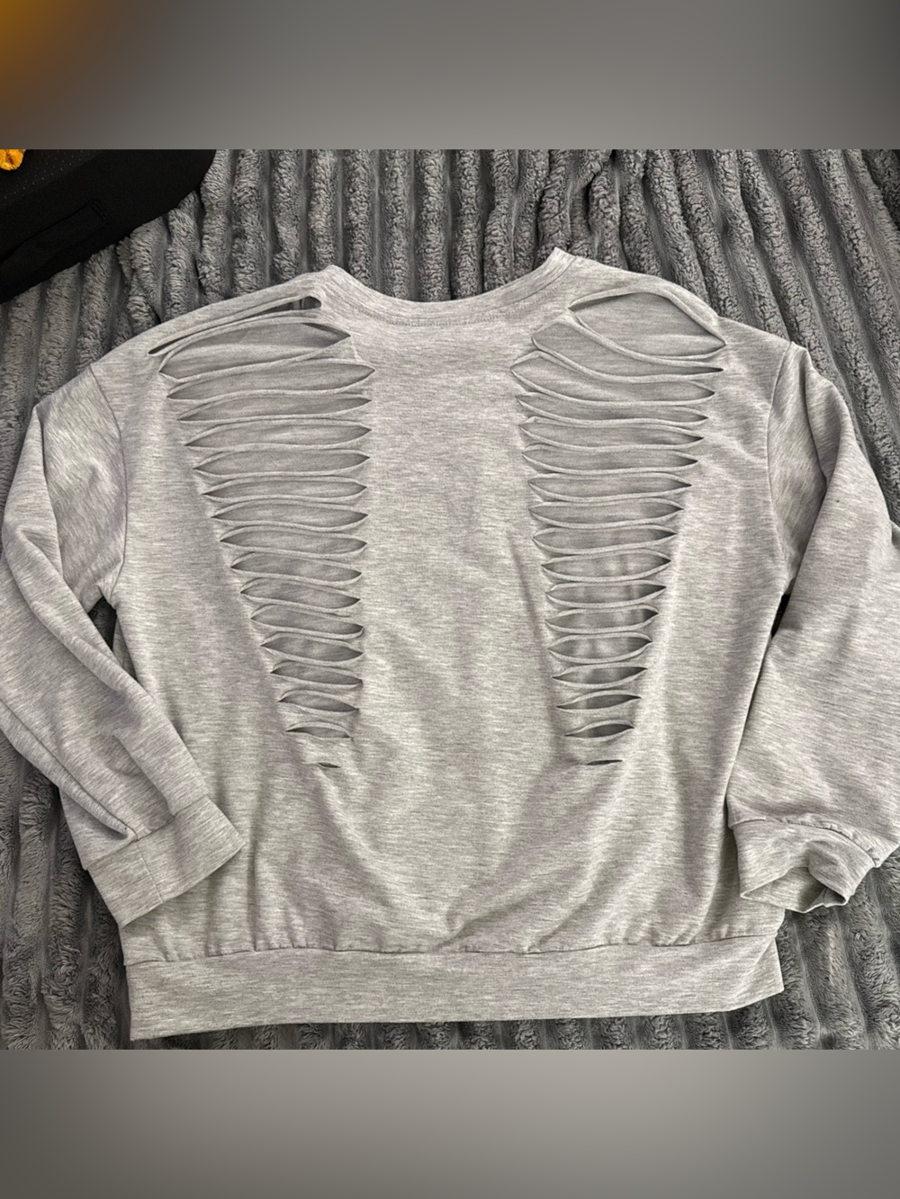 SHEIN Gray Cutout Back Crew Neck Sweater